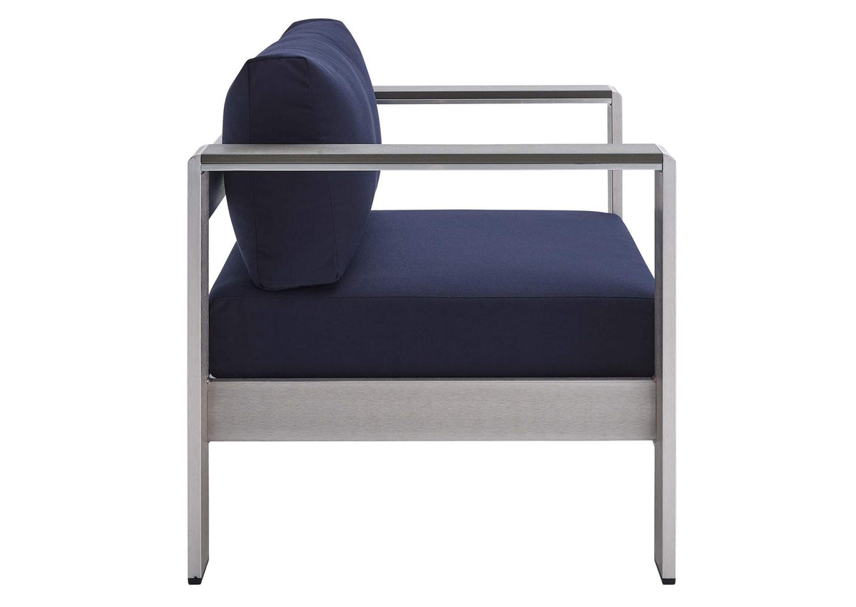 EEI-4225-SLV-NAV Shore Sunbrella® Fabric Aluminum Outdoor Patio Armchair By Modway