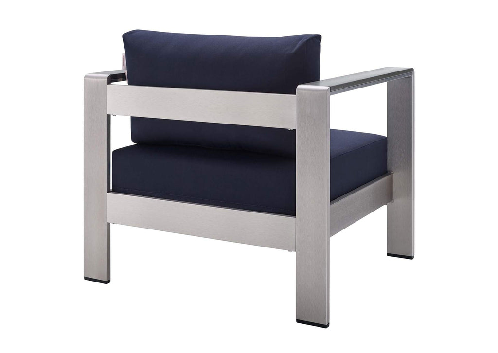 EEI-4225-SLV-NAV Shore Sunbrella® Fabric Aluminum Outdoor Patio Armchair By Modway