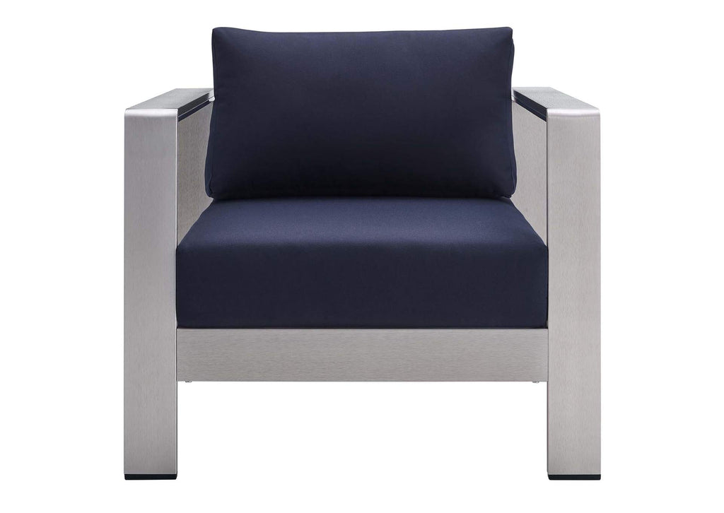 EEI-4225-SLV-NAV Shore Sunbrella® Fabric Aluminum Outdoor Patio Armchair By Modway
