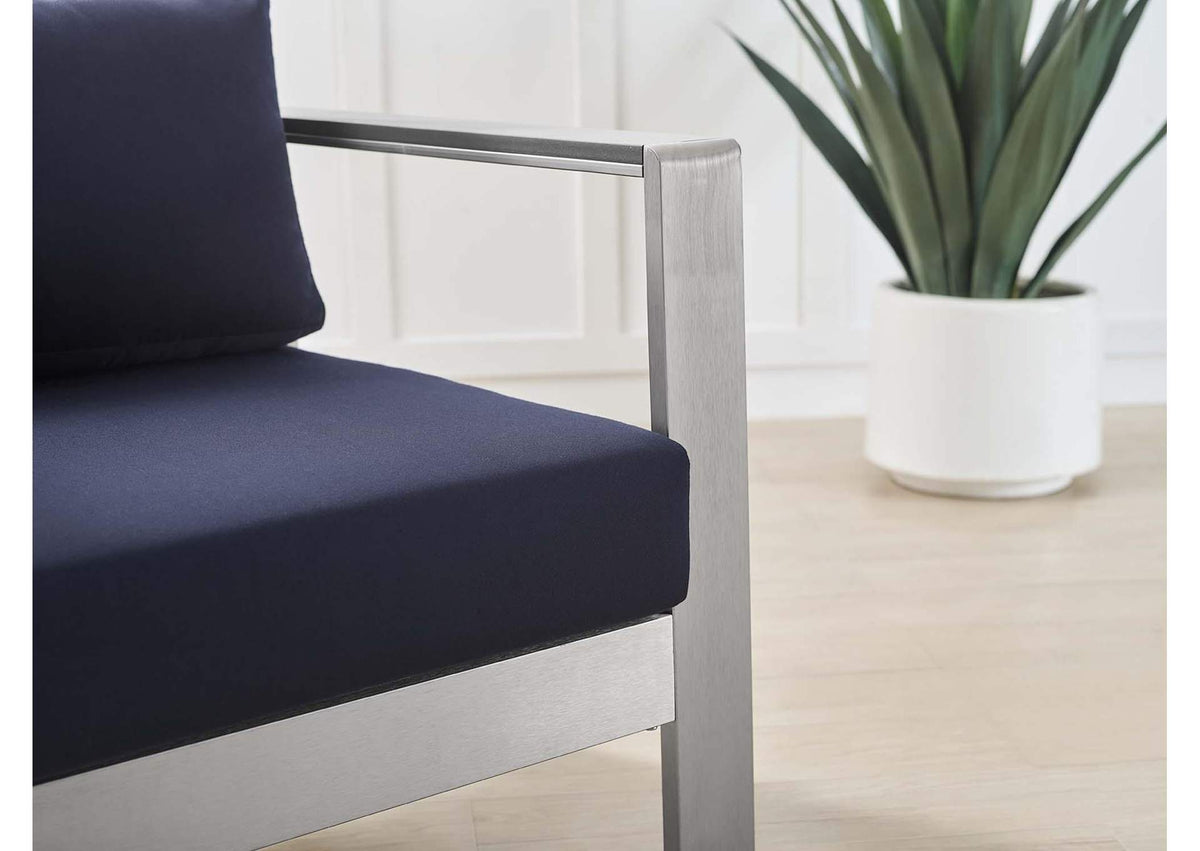 EEI-4225-SLV-NAV Shore Sunbrella® Fabric Aluminum Outdoor Patio Armchair By Modway