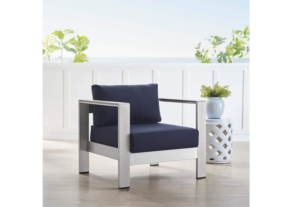 EEI-4225-SLV-NAV Shore Sunbrella® Fabric Aluminum Outdoor Patio Armchair By Modway