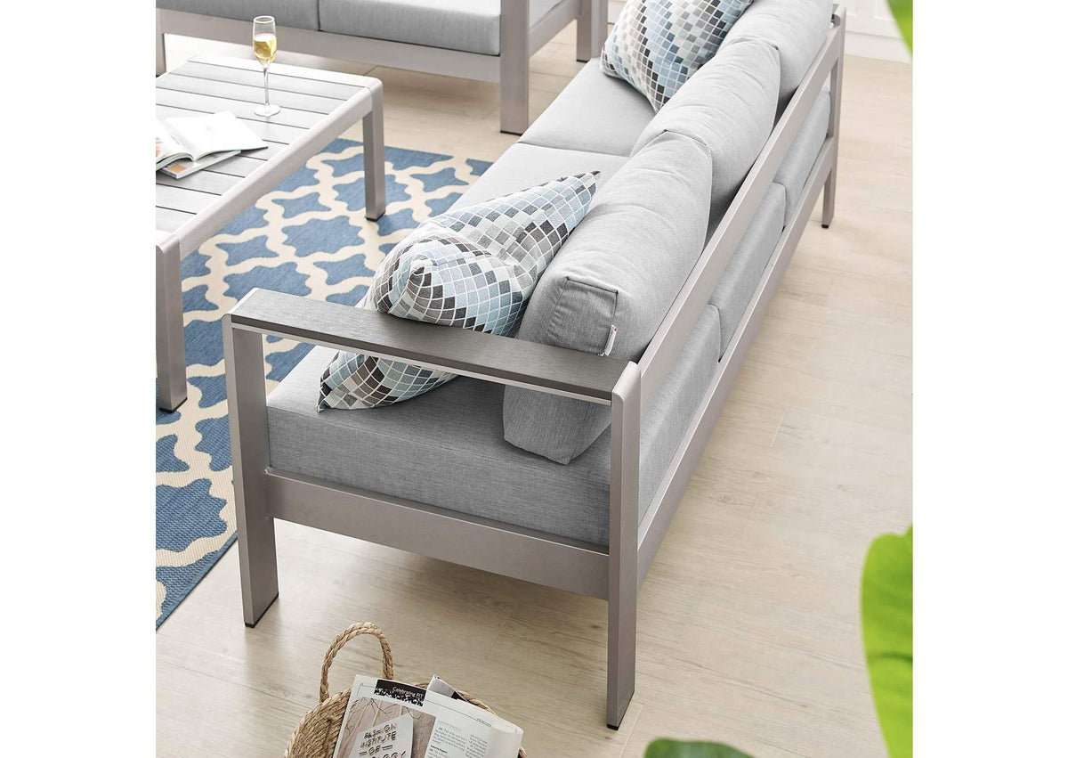 EEI-4228-SLV-GRY Shore Sunbrella® Fabric Aluminum Outdoor Patio Sofa By Modway