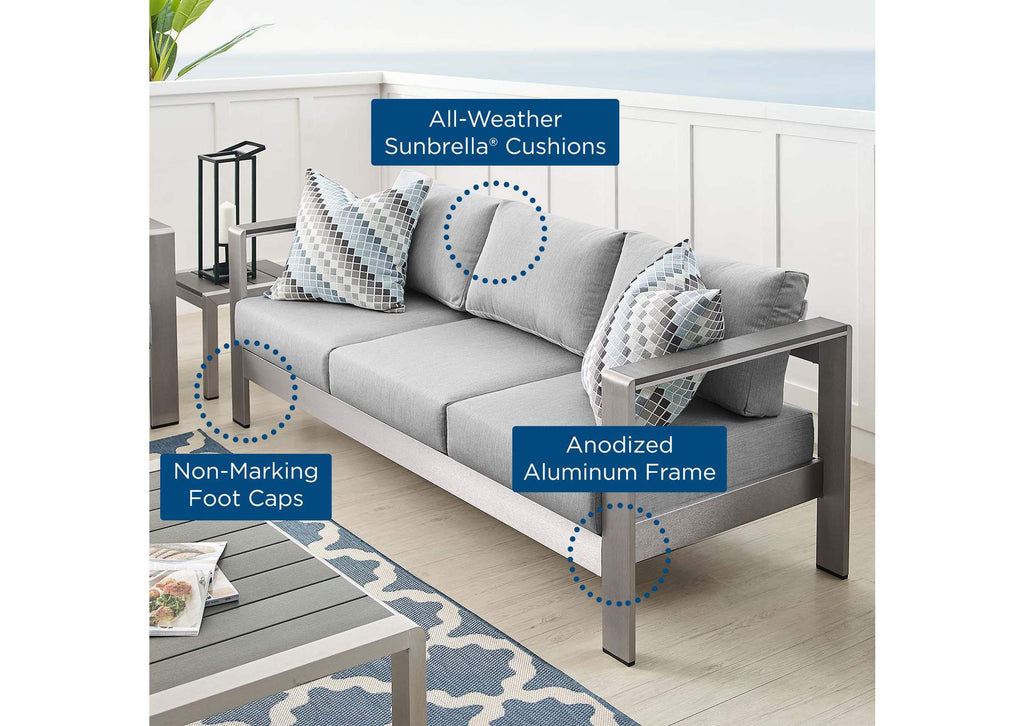 EEI-4228-SLV-GRY Shore Sunbrella® Fabric Aluminum Outdoor Patio Sofa By Modway
