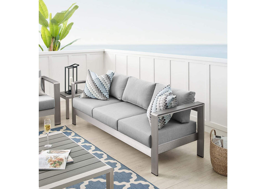 EEI-4228-SLV-GRY Shore Sunbrella® Fabric Aluminum Outdoor Patio Sofa By Modway