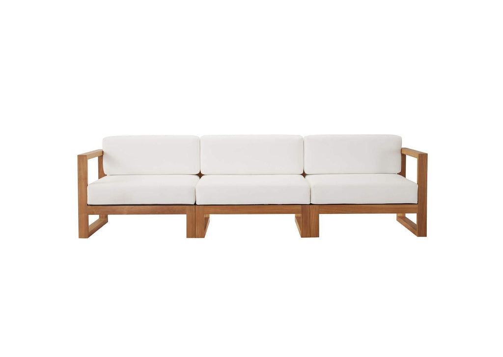 EEI-4254-NAT-WHI-SET Upland 3-Piece Outdoor Patio Teak Wood Sectional Sofa Set By Modway