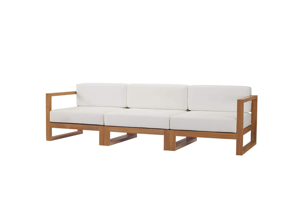 EEI-4254-NAT-WHI-SET Upland 3-Piece Outdoor Patio Teak Wood Sectional Sofa Set By Modway