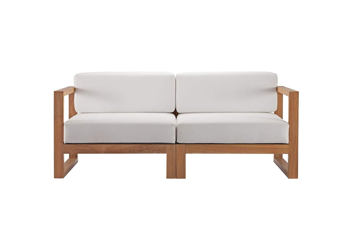 EEI-4256-NAT-WHI-SET Upland 2-Piece Outdoor Patio Teak Wood Sectional Sofa Loveseat By Modway