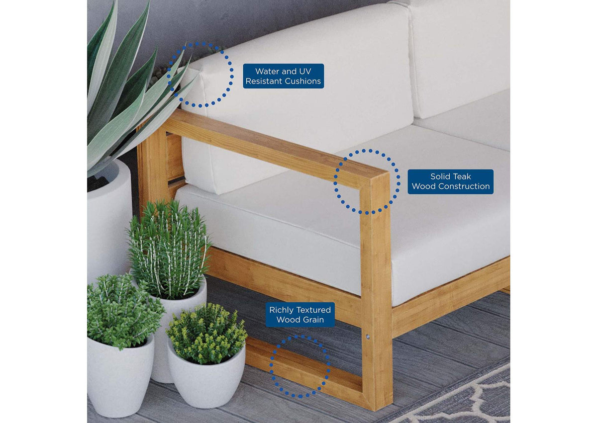 EEI-4256-NAT-WHI-SET Upland 2-Piece Outdoor Patio Teak Wood Sectional Sofa Loveseat By Modway