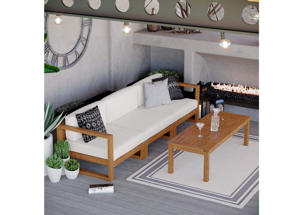 EEI-4257-NAT-WHI-SET Upland 4-Piece Outdoor Patio Teak Wood Furniture Set By Modway