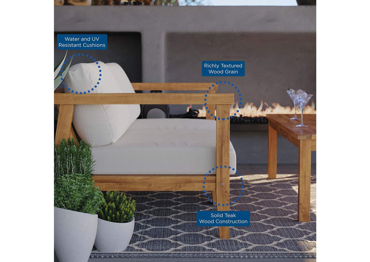 EEI-4259-NAT-WHI-SET Bayport Outdoor Patio Teak Wood 2-Seater Loveseat By Modway