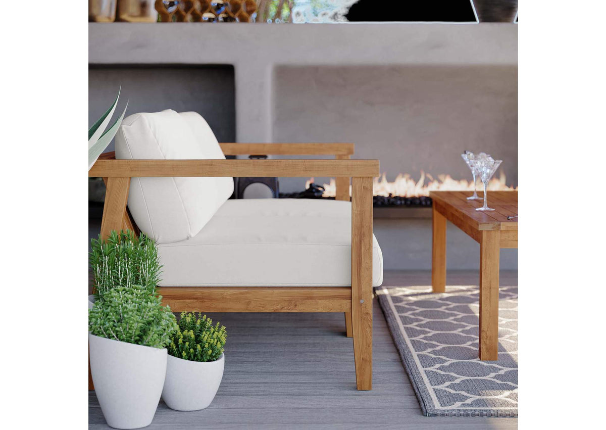 EEI-4259-NAT-WHI-SET Bayport Outdoor Patio Teak Wood 2-Seater Loveseat By Modway