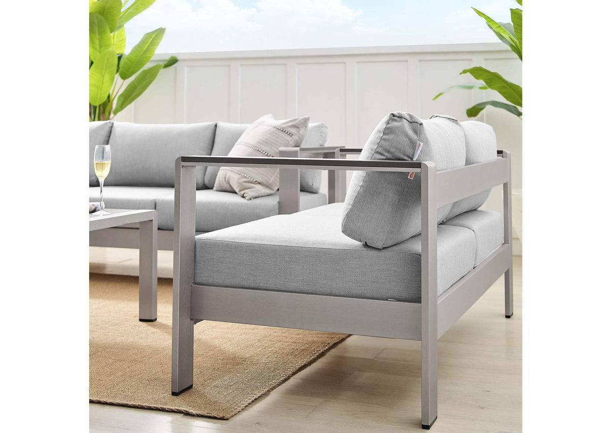 EEI-4313-SLV-GRY-SET Shore 3 Piece Sunbrella® Fabric Outdoor Patio Aluminum Set By Modway