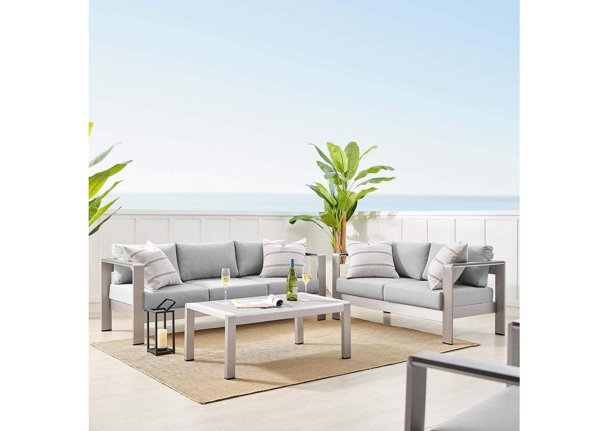 EEI-4313-SLV-GRY-SET Shore 3 Piece Sunbrella® Fabric Outdoor Patio Aluminum Set By Modway