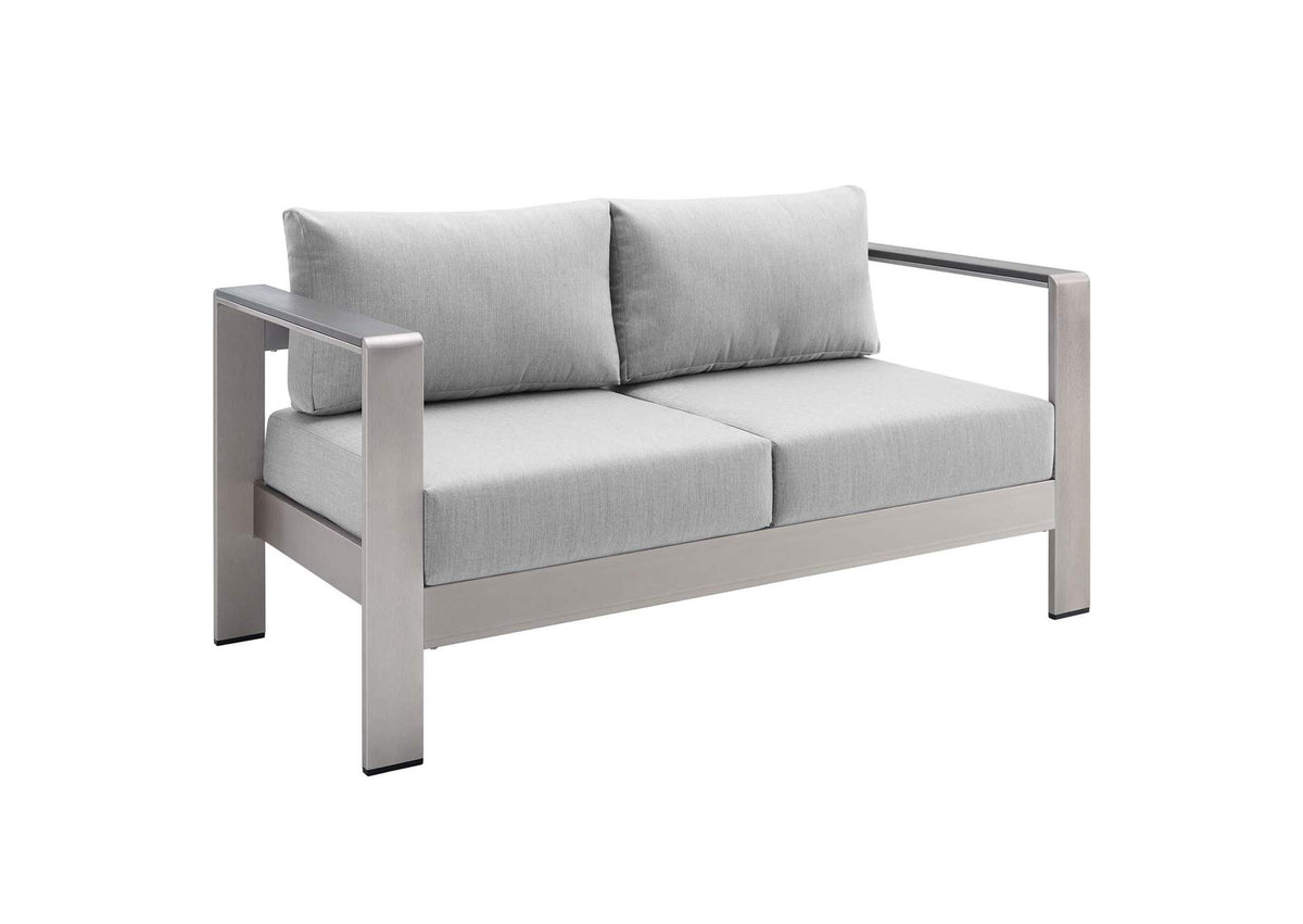 EEI-4313-SLV-GRY-SET Shore 3 Piece Sunbrella® Fabric Outdoor Patio Aluminum Set By Modway