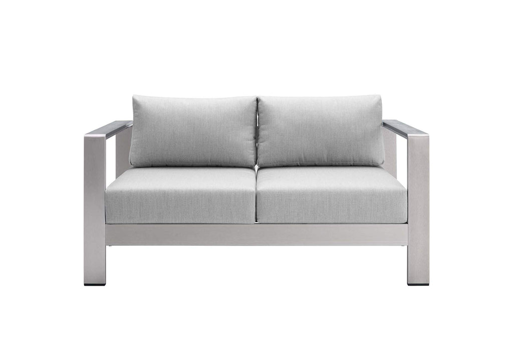 EEI-4313-SLV-GRY-SET Shore 3 Piece Sunbrella® Fabric Outdoor Patio Aluminum Set By Modway
