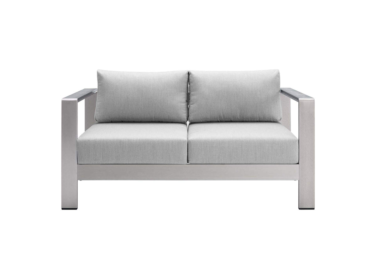 EEI-4313-SLV-GRY-SET Shore 3 Piece Sunbrella® Fabric Outdoor Patio Aluminum Set By Modway