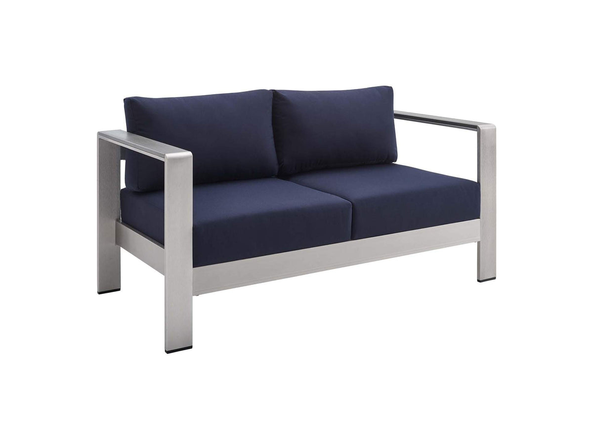 EEI-4313-SLV-NAV-SET Shore 3 Piece Sunbrella® Fabric Outdoor Patio Aluminum Set By Modway