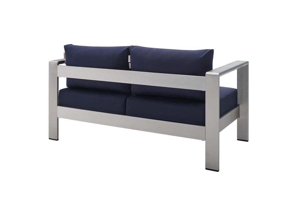 EEI-4313-SLV-NAV-SET Shore 3 Piece Sunbrella® Fabric Outdoor Patio Aluminum Set By Modway