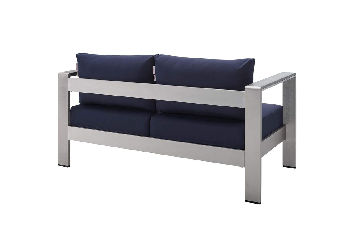 EEI-4313-SLV-NAV-SET Shore 3 Piece Sunbrella® Fabric Outdoor Patio Aluminum Set By Modway