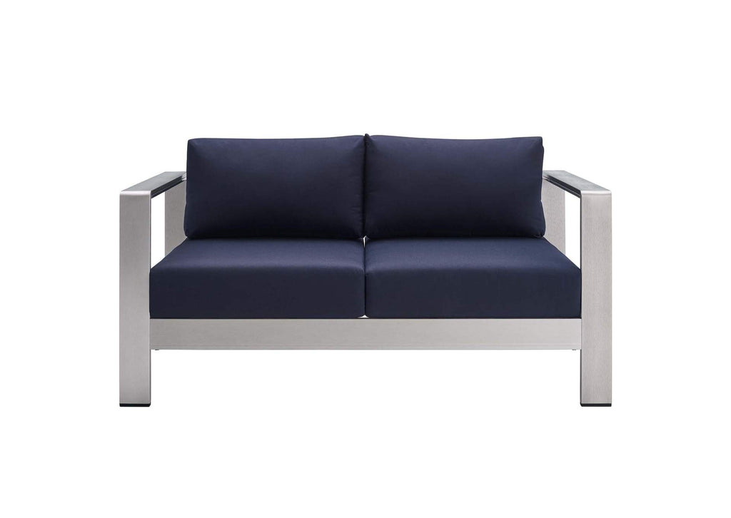 EEI-4313-SLV-NAV-SET Shore 3 Piece Sunbrella® Fabric Outdoor Patio Aluminum Set By Modway