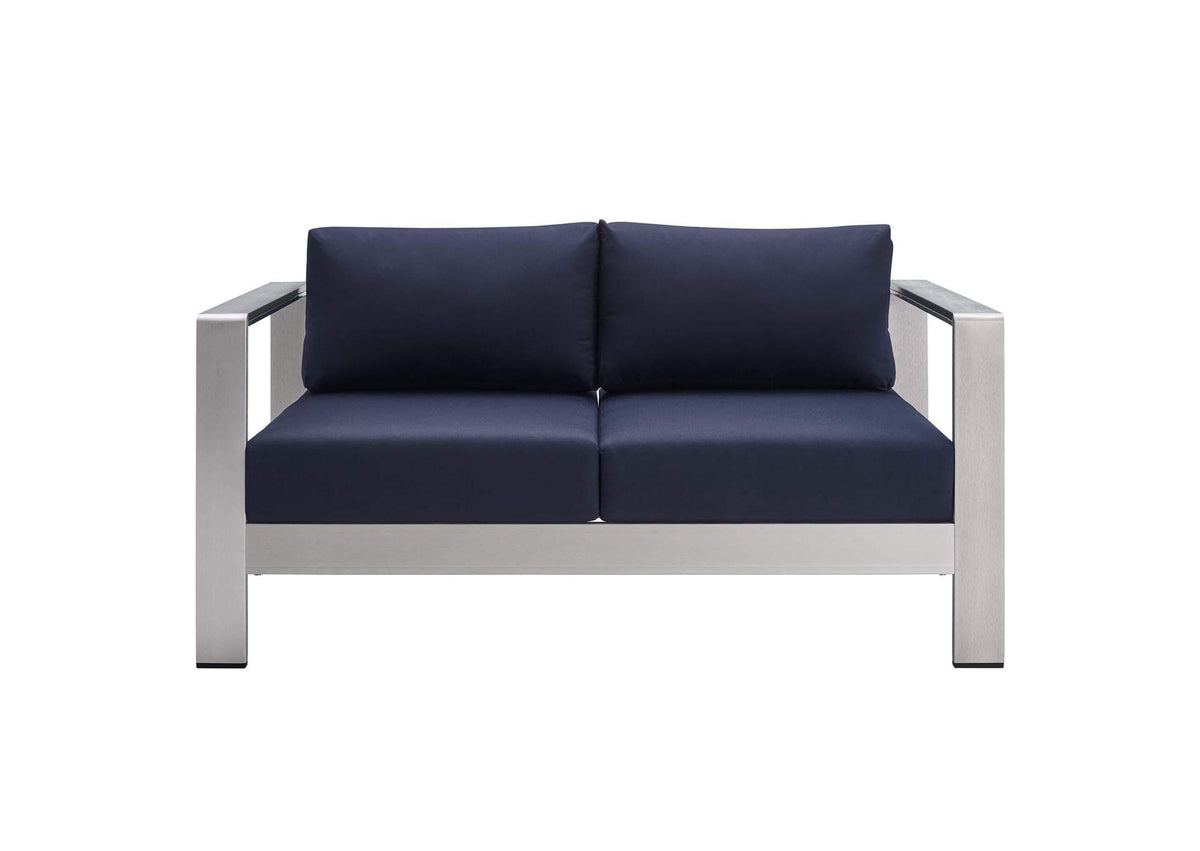 EEI-4313-SLV-NAV-SET Shore 3 Piece Sunbrella® Fabric Outdoor Patio Aluminum Set By Modway