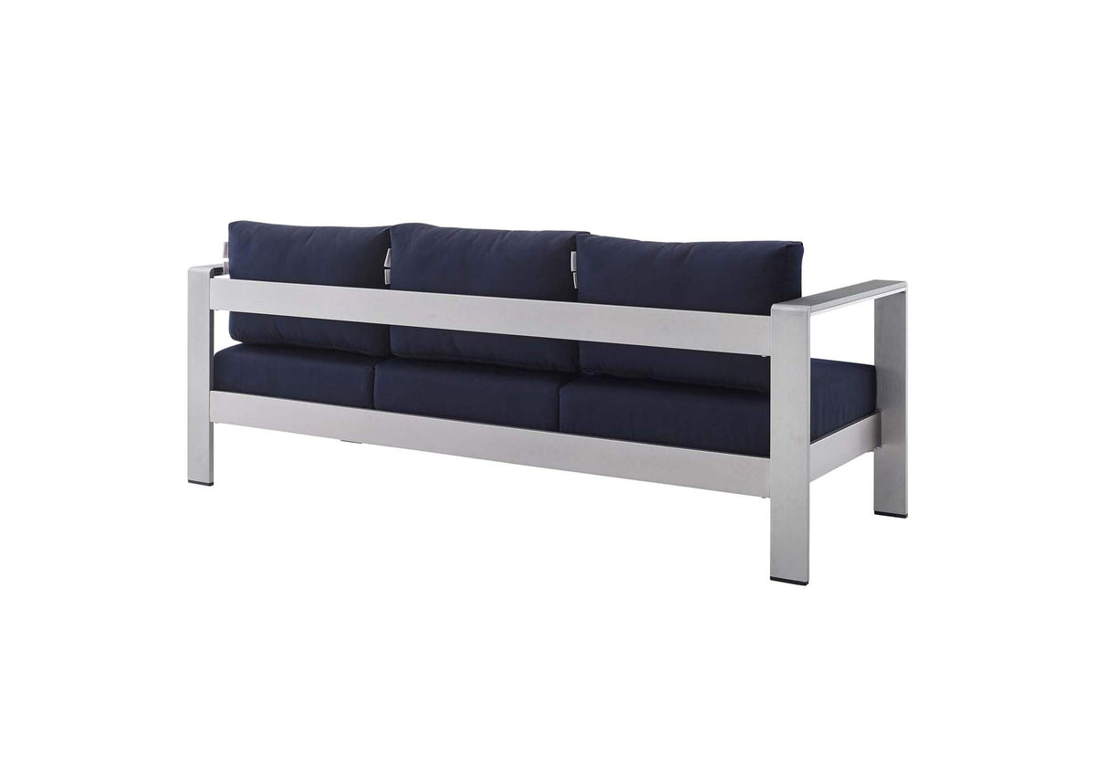 EEI-4313-SLV-NAV-SET Shore 3 Piece Sunbrella® Fabric Outdoor Patio Aluminum Set By Modway