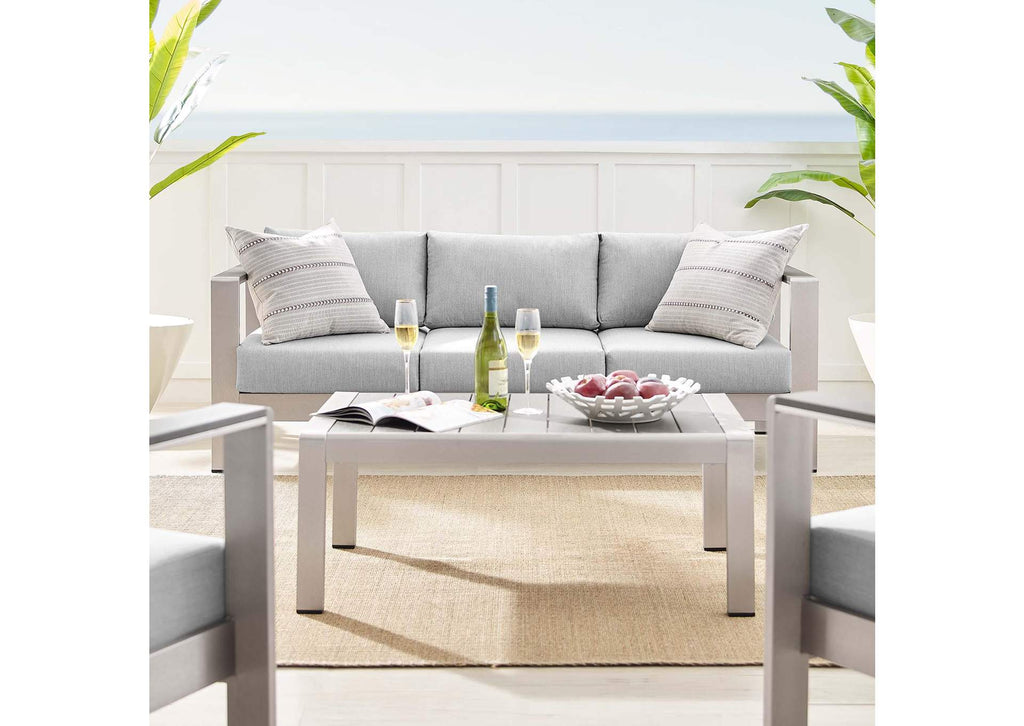 EEI-4316-SLV-GRY-SET Shore 4 Piece Sunbrella® Fabric Outdoor Patio Aluminum Set By Modway