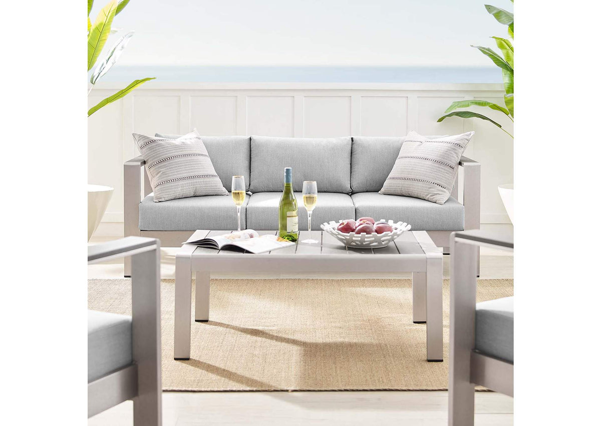 EEI-4316-SLV-GRY-SET Shore 4 Piece Sunbrella® Fabric Outdoor Patio Aluminum Set By Modway