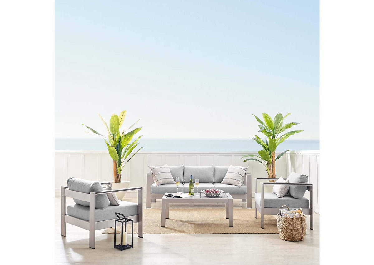 EEI-4316-SLV-GRY-SET Shore 4 Piece Sunbrella® Fabric Outdoor Patio Aluminum Set By Modway
