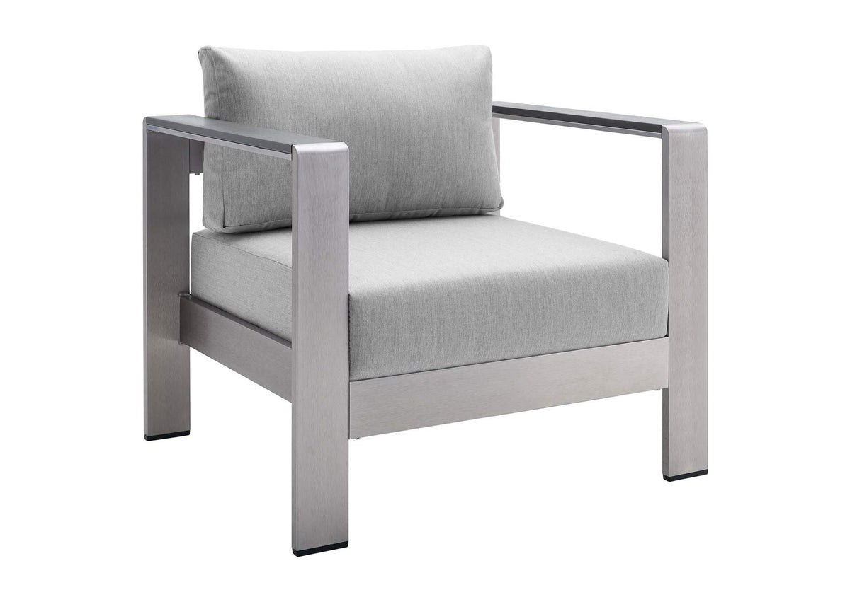 EEI-4316-SLV-GRY-SET Shore 4 Piece Sunbrella® Fabric Outdoor Patio Aluminum Set By Modway