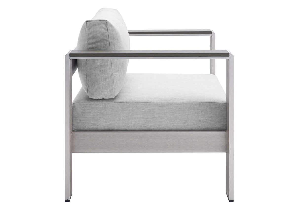 EEI-4316-SLV-GRY-SET Shore 4 Piece Sunbrella® Fabric Outdoor Patio Aluminum Set By Modway