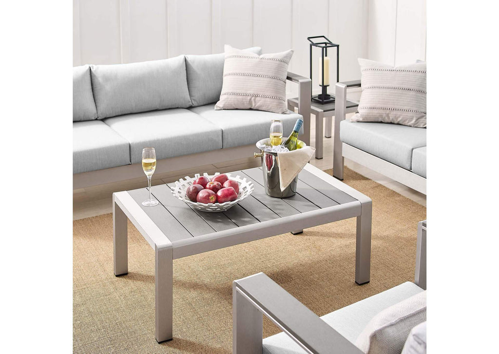 EEI-4322-SLV-GRY-SET Shore 7 Piece Sunbrella® Fabric Outdoor Patio Aluminum Set By Modway