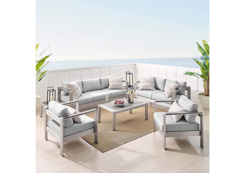 EEI-4322-SLV-GRY-SET Shore 7 Piece Sunbrella® Fabric Outdoor Patio Aluminum Set By Modway