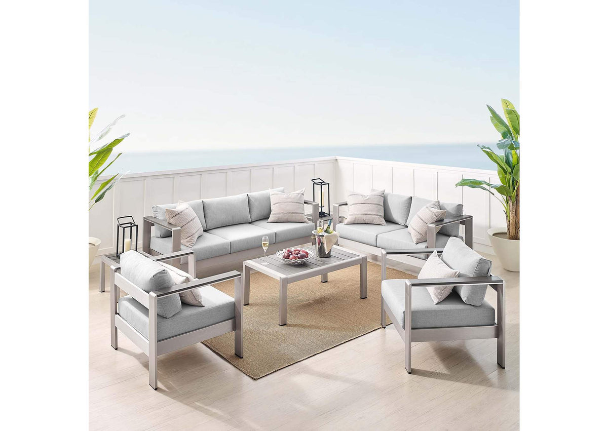 EEI-4322-SLV-GRY-SET Shore 7 Piece Sunbrella® Fabric Outdoor Patio Aluminum Set By Modway