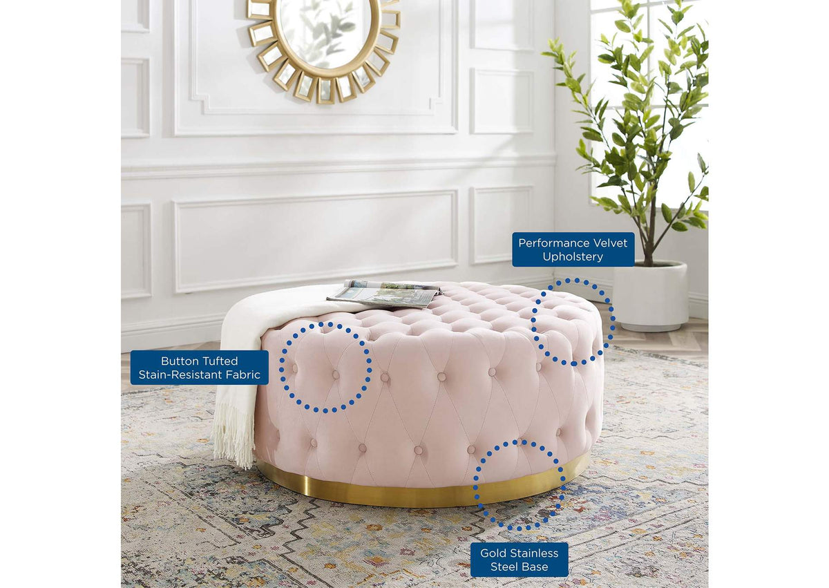 EEI-4326-PNK Ensconce Tufted Performance Velvet Round Ottoman By Modway