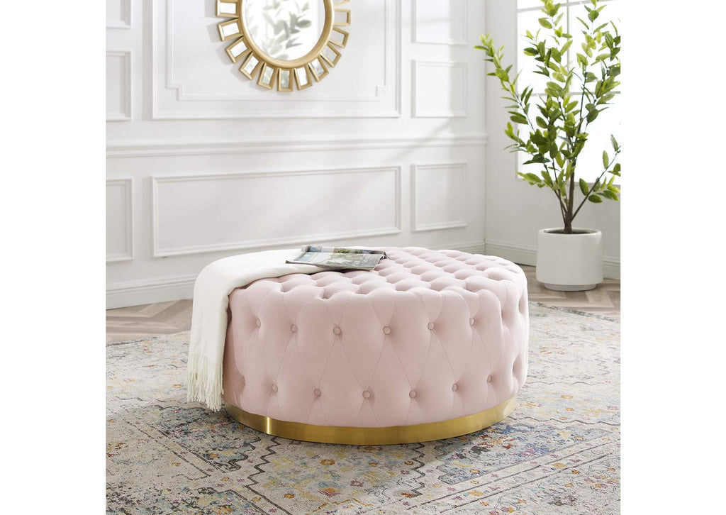 EEI-4326-PNK Ensconce Tufted Performance Velvet Round Ottoman By Modway
