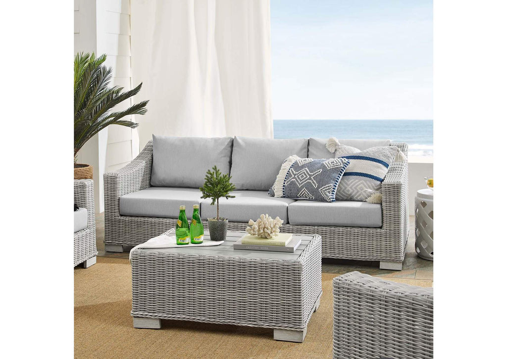 EEI-4355-LGR-GRY Conway 4-Piece Sunbrella® Outdoor Patio Wicker Rattan Furniture Set By Modway