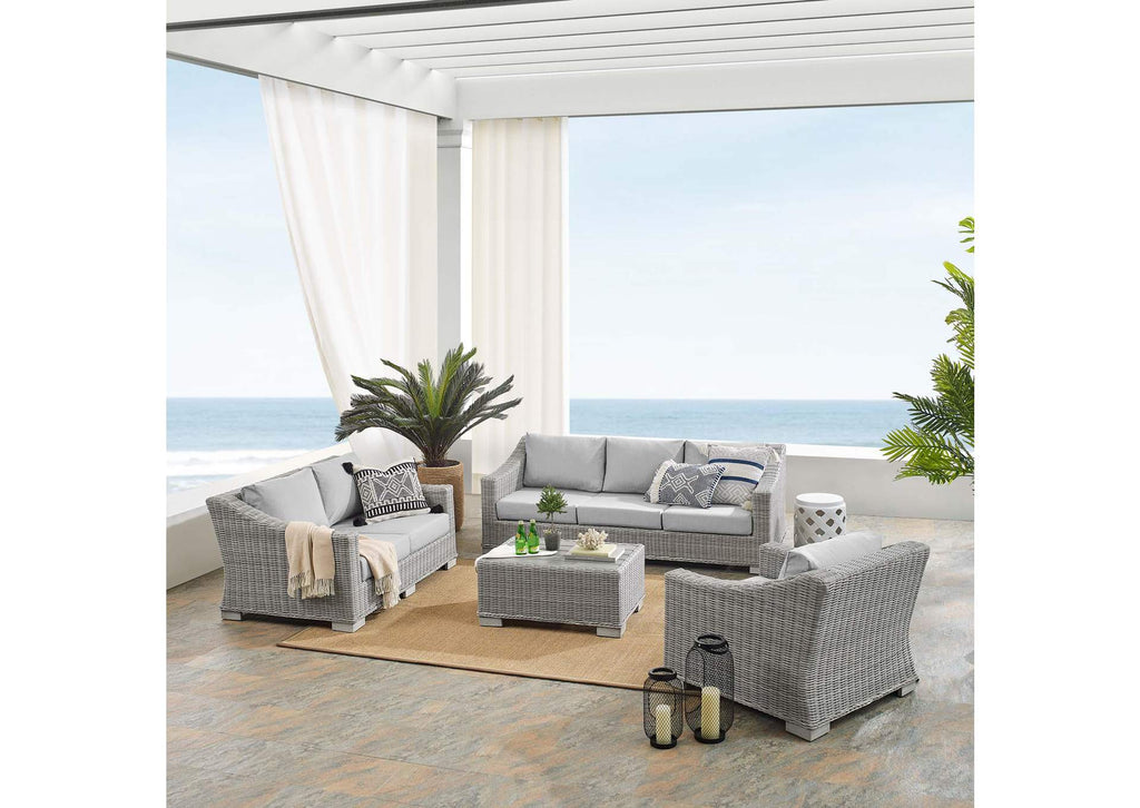 EEI-4355-LGR-GRY Conway 4-Piece Sunbrella® Outdoor Patio Wicker Rattan Furniture Set By Modway
