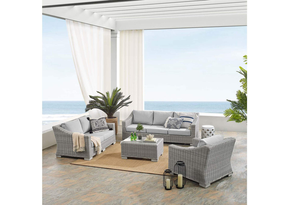EEI-4355-LGR-GRY Conway 4-Piece Sunbrella® Outdoor Patio Wicker Rattan Furniture Set By Modway