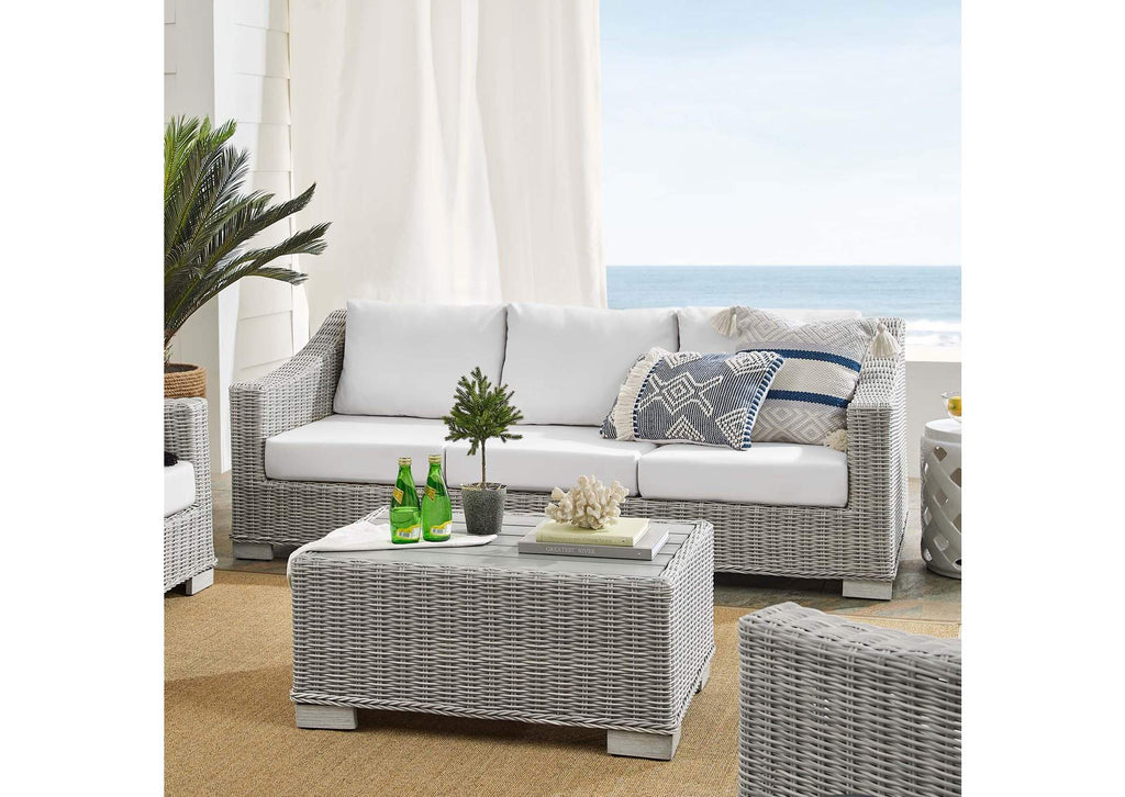 EEI-4355-LGR-WHI Conway 4-Piece Sunbrella® Outdoor Patio Wicker Rattan Furniture Set By Modway