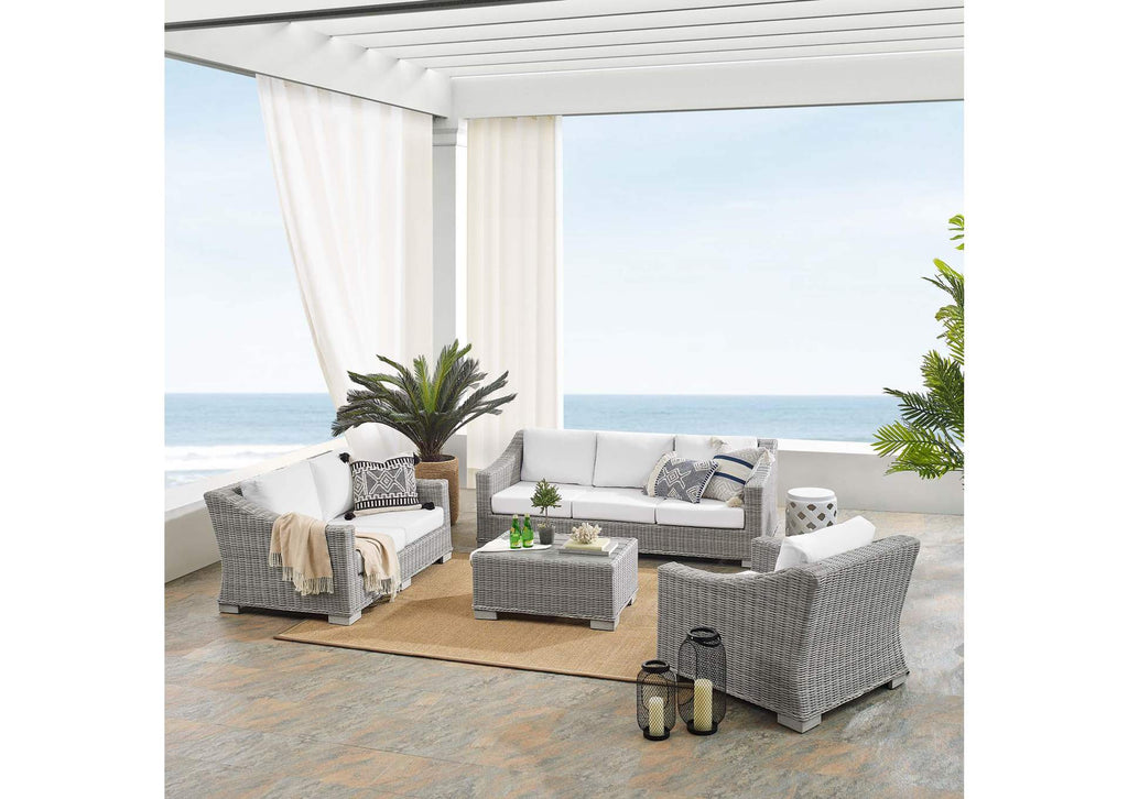 EEI-4355-LGR-WHI Conway 4-Piece Sunbrella® Outdoor Patio Wicker Rattan Furniture Set By Modway