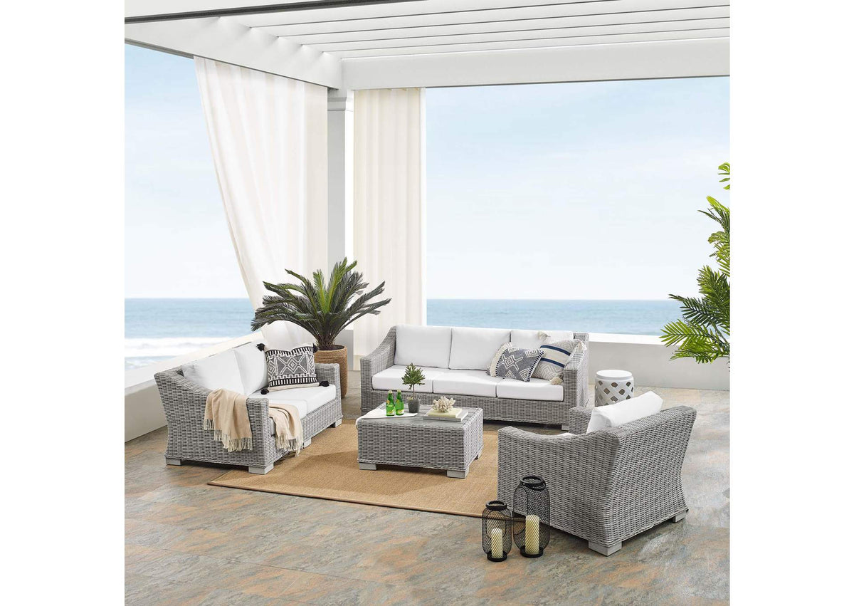 EEI-4355-LGR-WHI Conway 4-Piece Sunbrella® Outdoor Patio Wicker Rattan Furniture Set By Modway