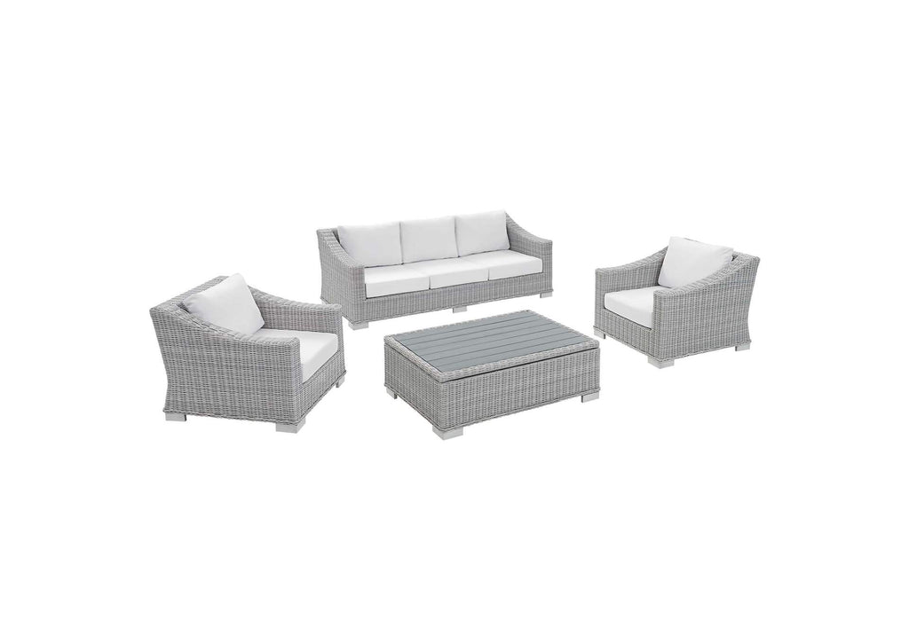 EEI-4359-LGR-WHI Conway 4-Piece Sunbrella® Outdoor Patio Wicker Rattan Furniture Set By Modway