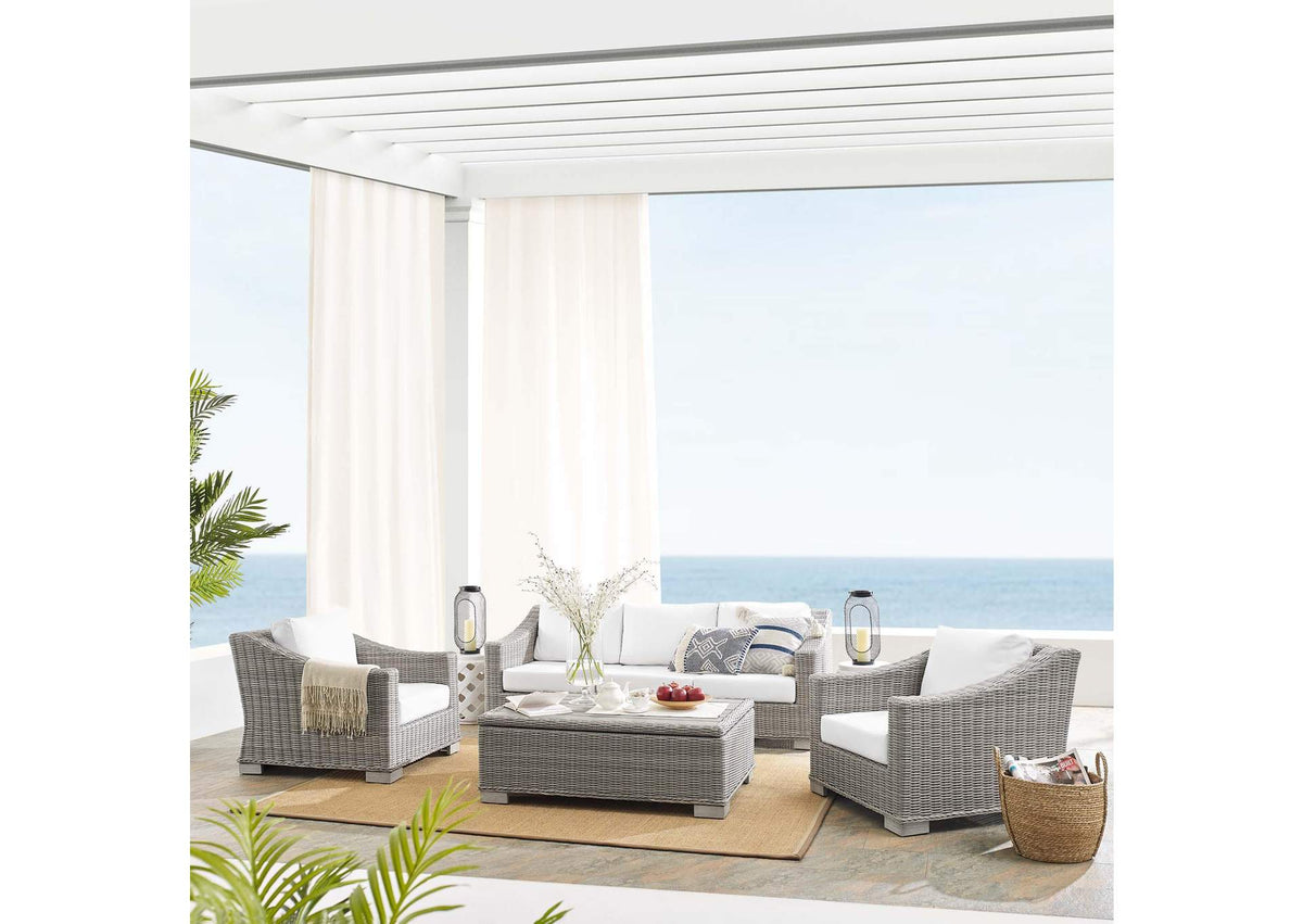 EEI-4359-LGR-WHI Conway 4-Piece Sunbrella® Outdoor Patio Wicker Rattan Furniture Set By Modway