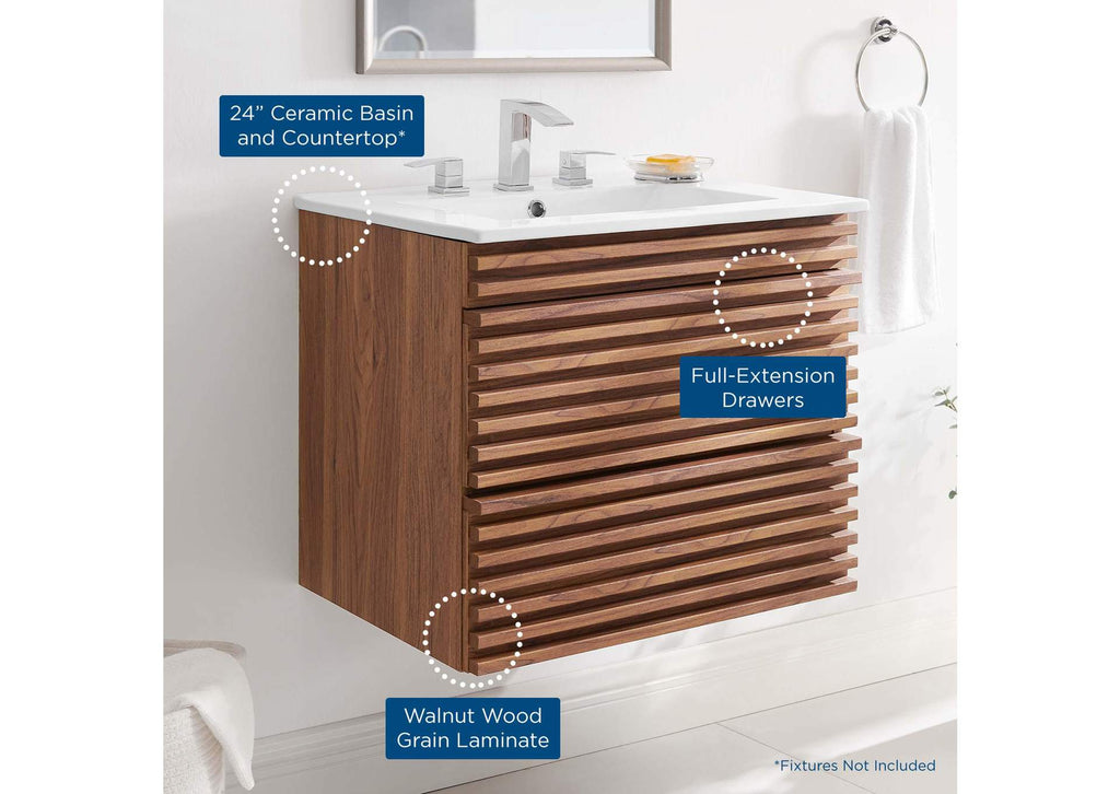 EEI-4433-WAL-WHI Render 24" Wall-Mount Bathroom Vanity By Modway