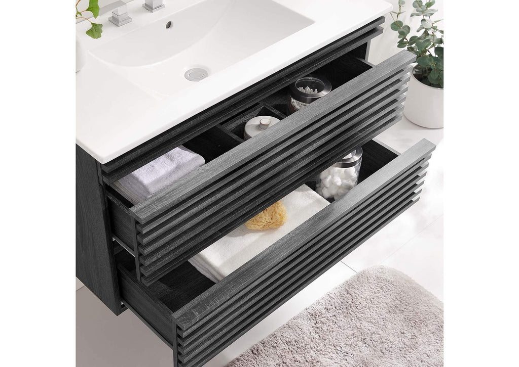 EEI-4436-CHA-WHI Render 36" Wall-Mount Bathroom Vanity By Modway