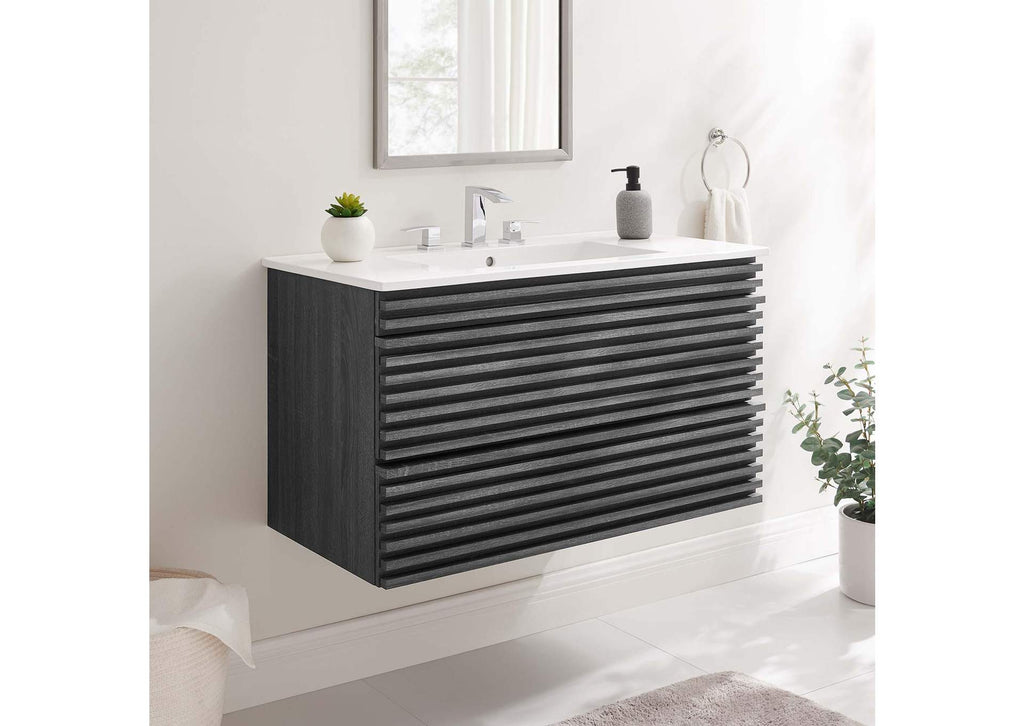 EEI-4436-CHA-WHI Render 36" Wall-Mount Bathroom Vanity By Modway