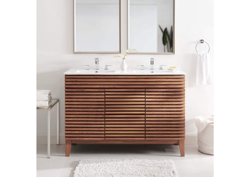 EEI-4441-WAL-WHI Render 48" Double Sink Bathroom Vanity By Modway