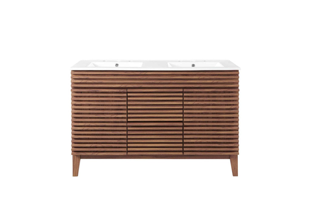 EEI-4441-WAL-WHI Render 48" Double Sink Bathroom Vanity By Modway