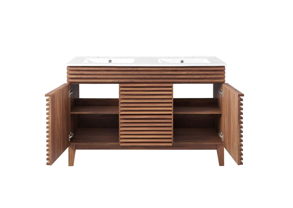 EEI-4441-WAL-WHI Render 48" Double Sink Bathroom Vanity By Modway